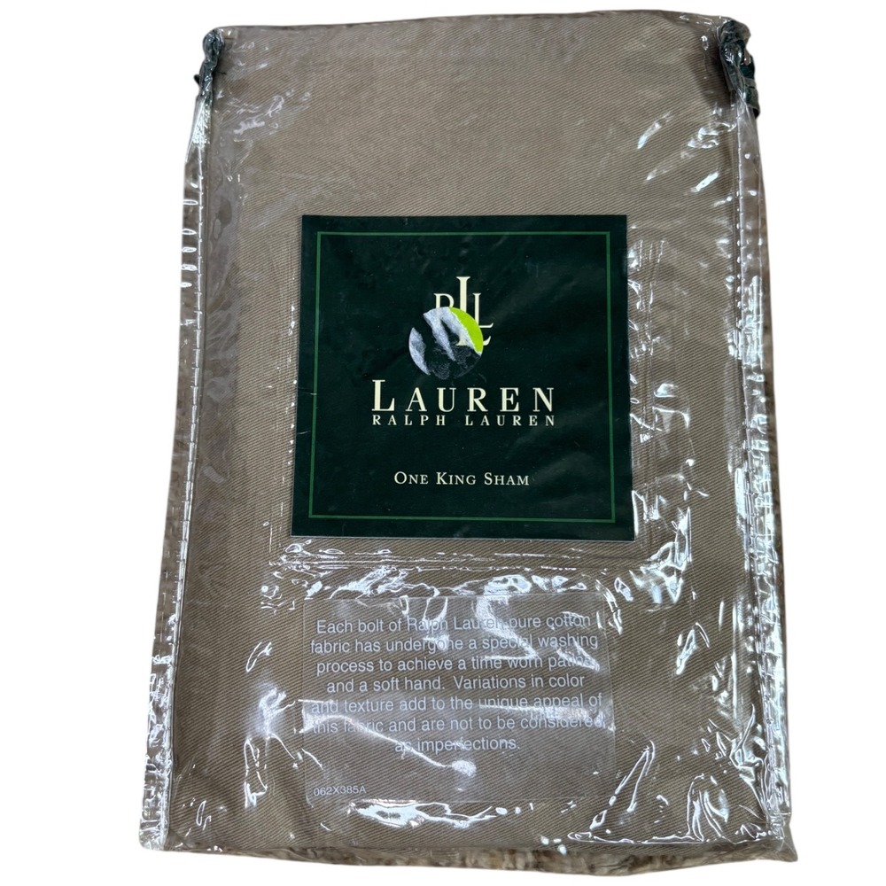 Lauren Ralph Lauren Laundered Chino King Sham Ghurka Tan 100% Cotton NEW 20"x26"